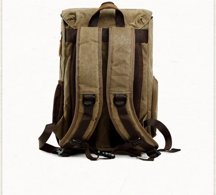 Oil Wax Canvas Leather Rucksack Stylish Camera Backpack Bag