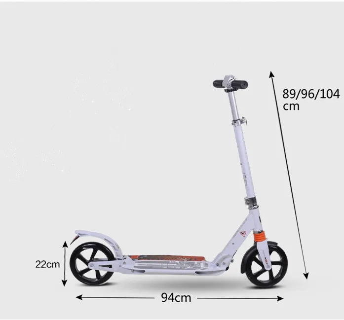 White 200mm adult kick scooter with disc brake