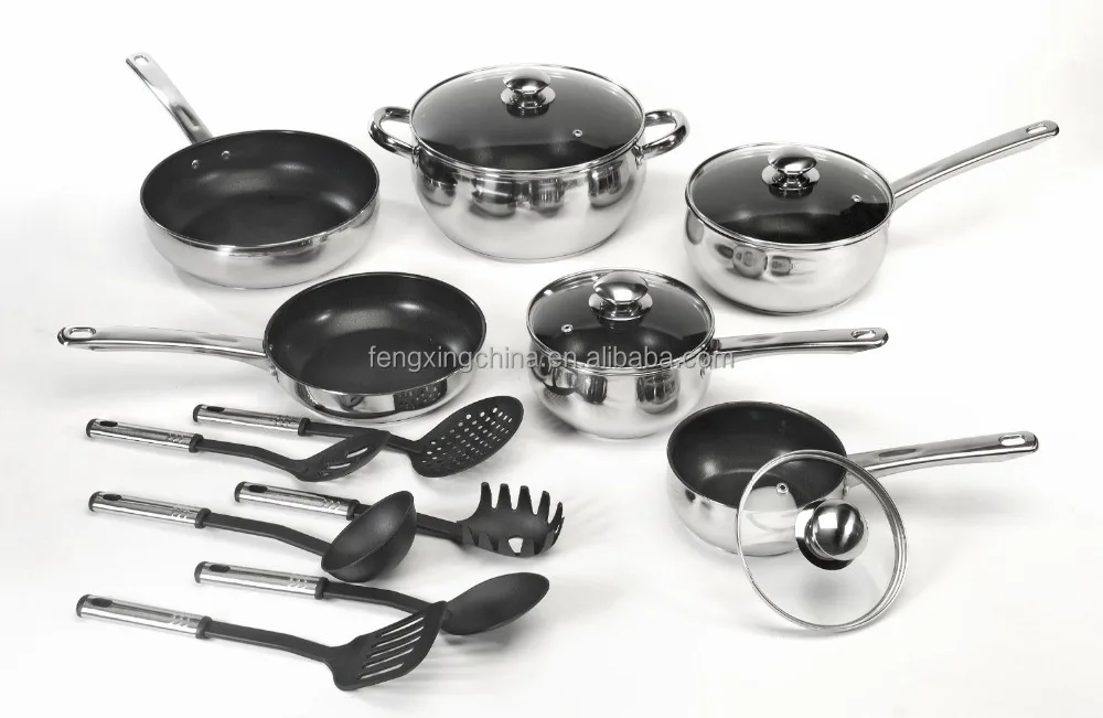 18pcs Stainless Steel non stick belly shaped Cookware Set saucepan casserole pan utensils