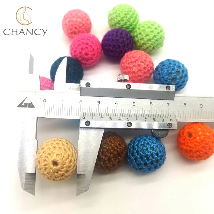 DIY handmade jewelry accessories  20mm fiber crochet ball wood spacer beads