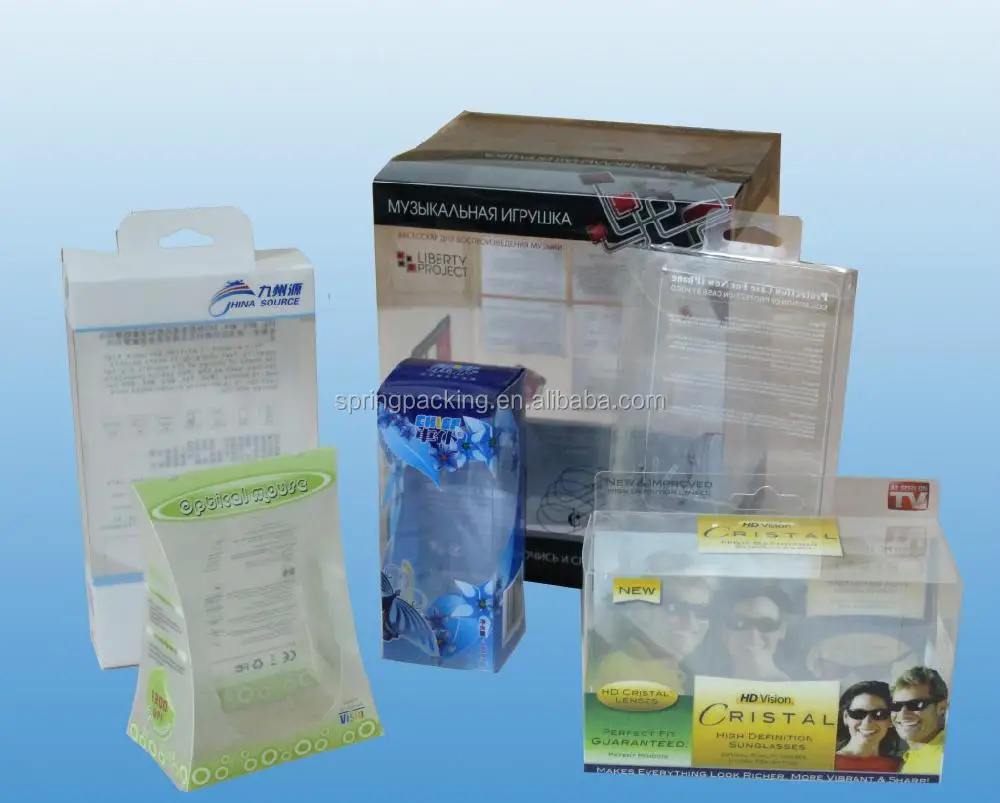 PVC PET material Clear printing plastic folding box blister card paper glue box for toys electronic cosmetic gift packaging