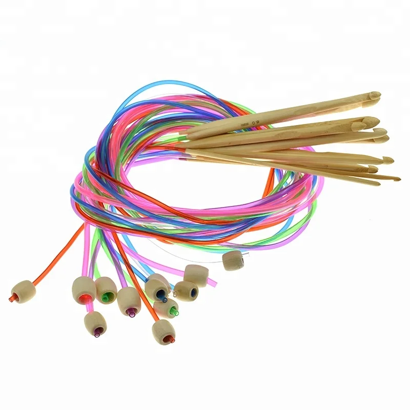 12 Size Tunisian Afghan Crochet Hook Set with Plastic Cable Carbonized Bamboo Knitting Needles For Weaving Carpet Rugs Blanket