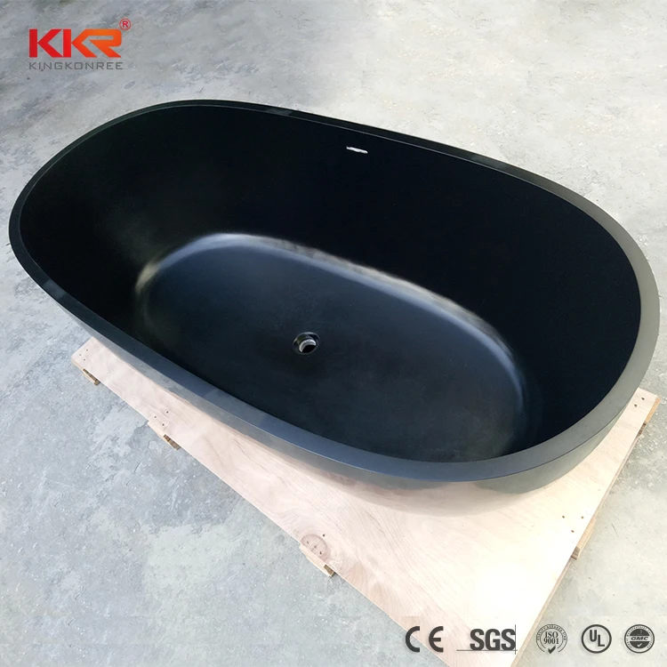 Hotel furniture resin bath 1400mm matt black surface acrylic freestanding bathtub