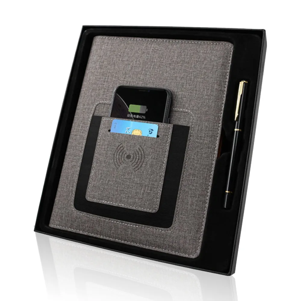 Custom A4 A5 A6 diary with 4000mah power bank notebook gift pen set with box