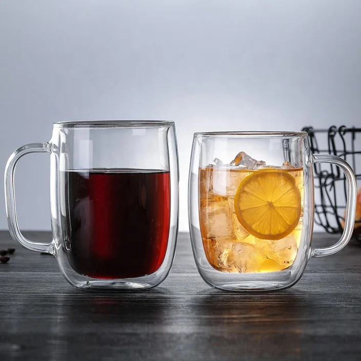 Best seller high quality double glass cup with handle