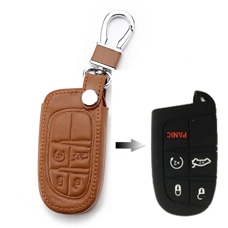 100% кожаный чехол для автомобильного ключа Jeep Grand Cherokee Compass Patriot Dodge Journey Chrysler 300C