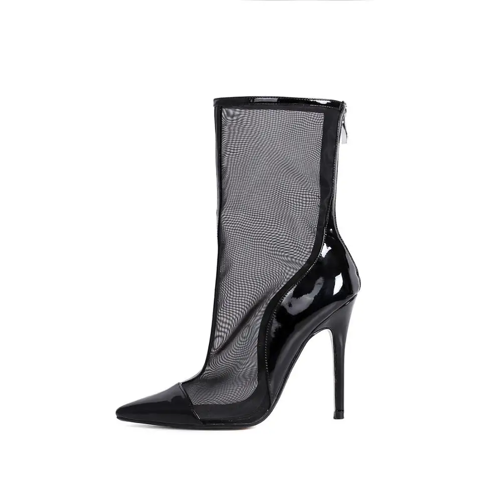 Black Mesh Hollow Out Women High Heel Ankle Sandal Boot 2018
