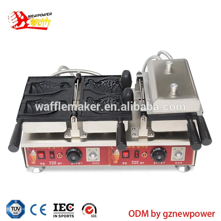 fish open mouth cake taiyaki ice cream cone waffle making maker machine
