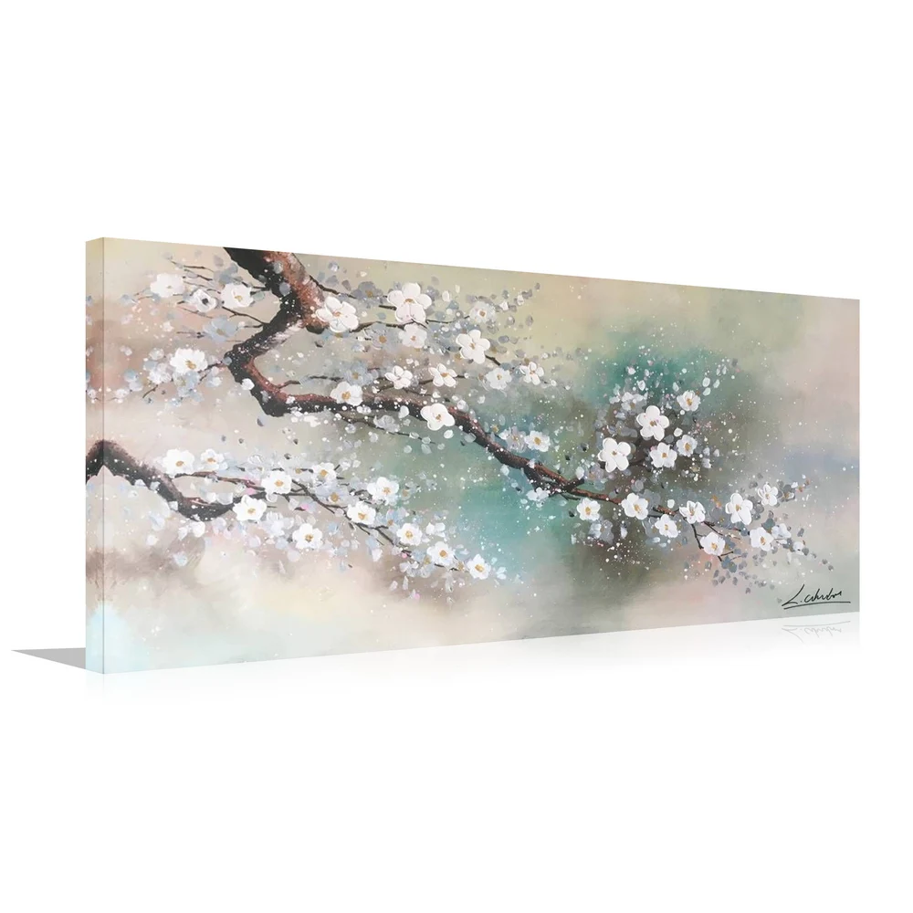 Bestselling handmade  white flower plum blossom decorative painting wall art  framed canvas