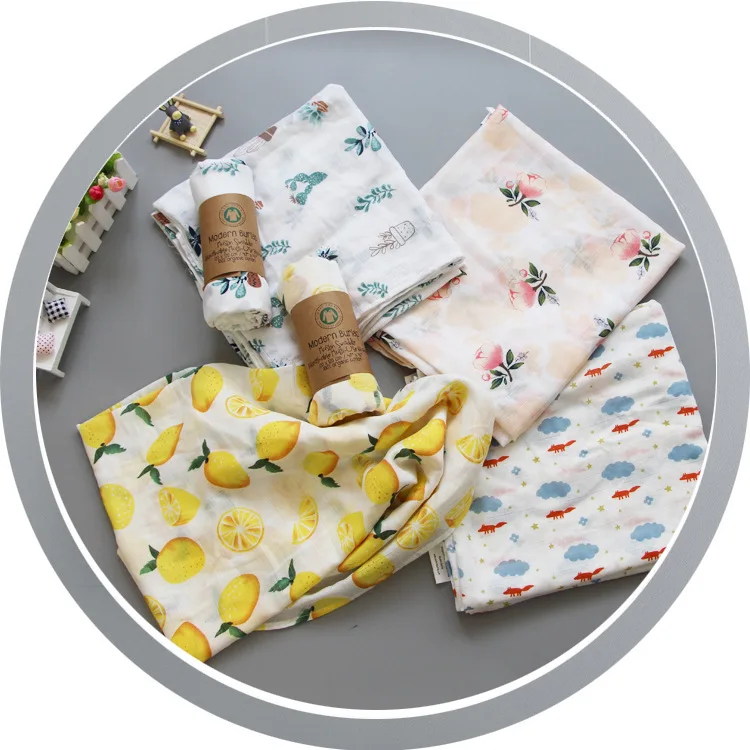 
Customized packaging organic cotton baby muslin bamboo printed swaddle blankets 