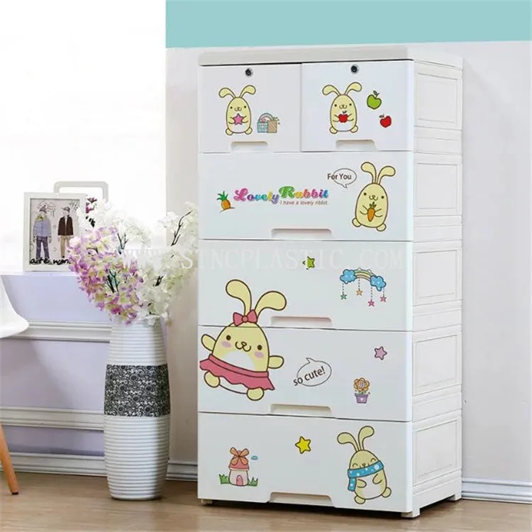 plastic drawer for baby 5 layer cupboard clothes storage cabinet with two locks