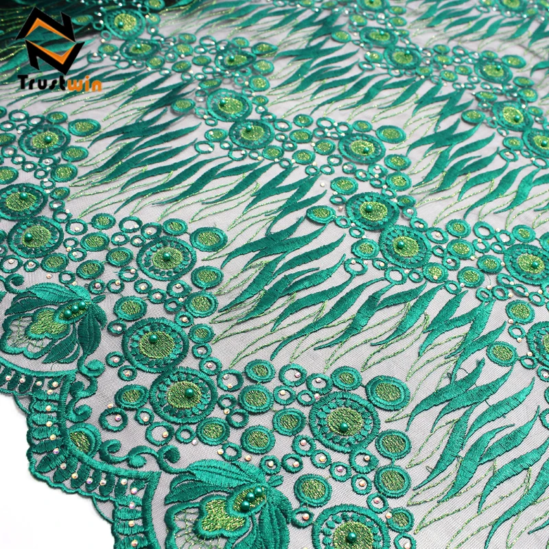 Hot selling African tulle beaded lace fabric