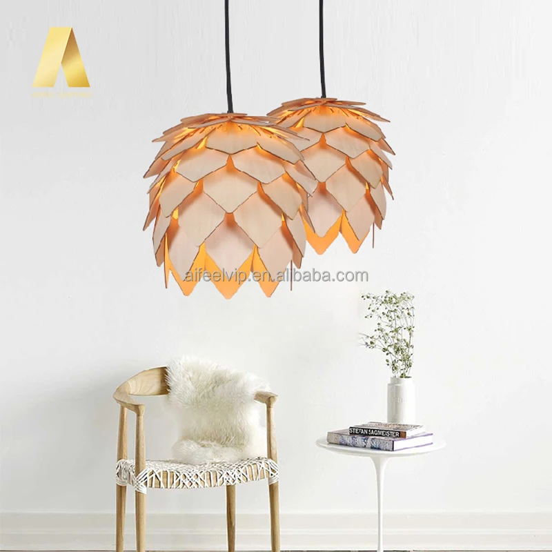 
Home decorative pine cone shape nature timber pendant light for living room or dining room 
