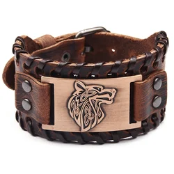 Wholesale  Genuine Leather Wolf Head Piece Bracelet for men women,Custom Animal Shape Embossed Bracelet