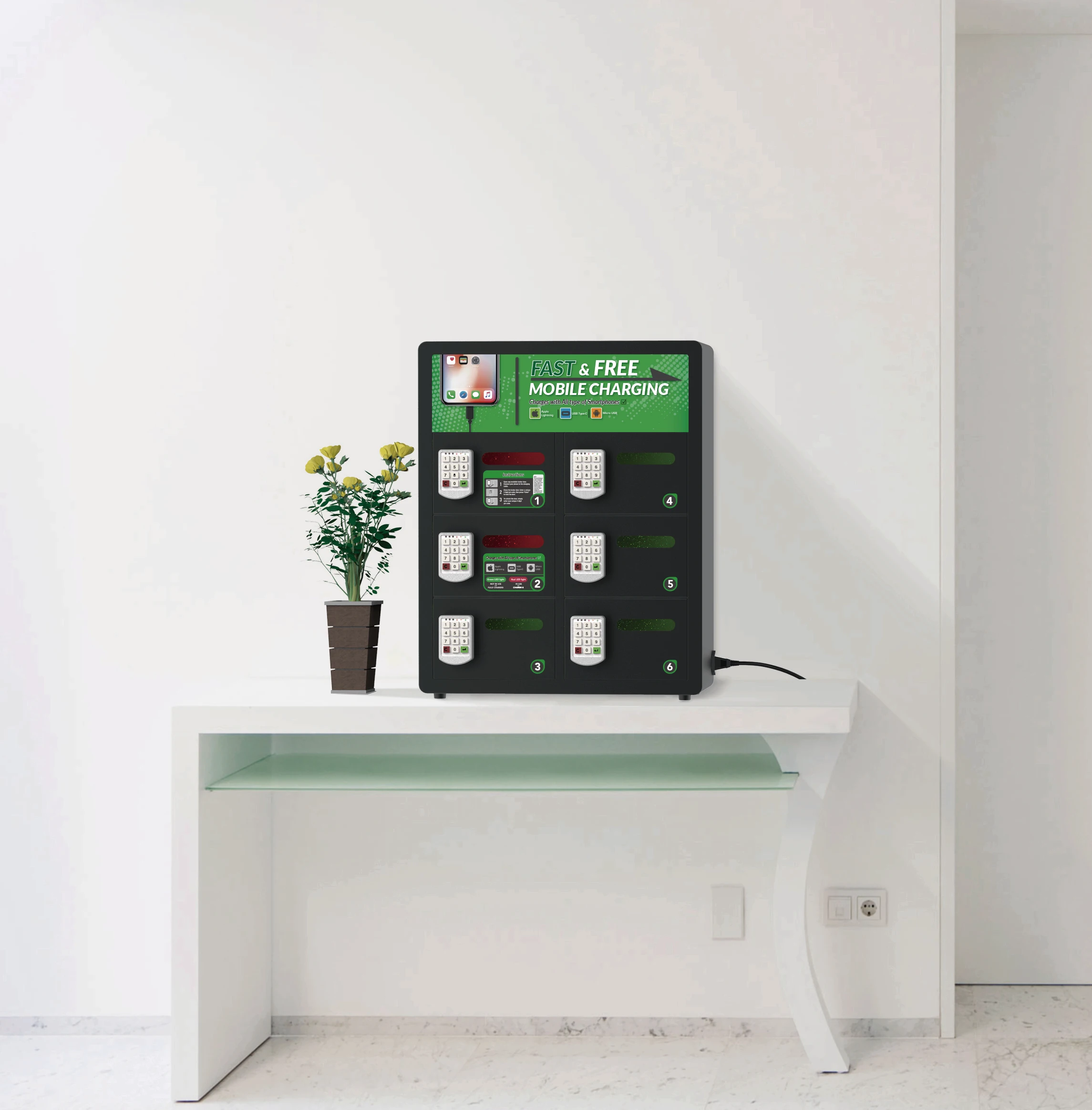 Oread 6 pin code locker for hospitality industry Oread SCL-02-M kidigi charging station