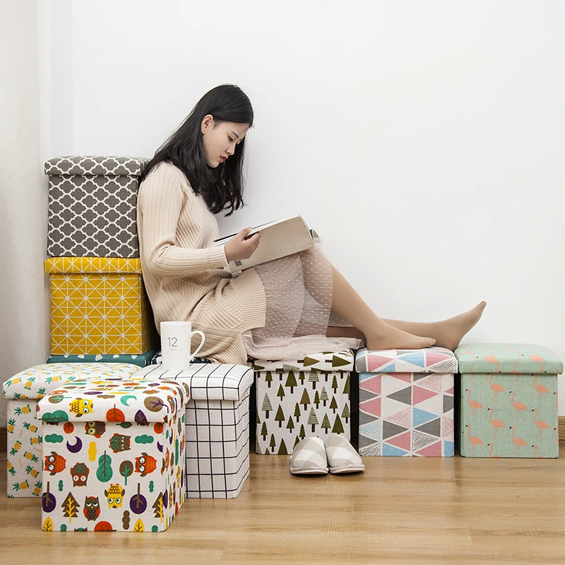 
Dongyi Cheap Linen Print Folding Living Room Foam Cube Ottoman 