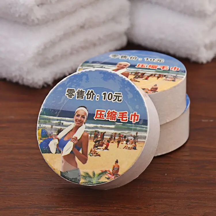 China Hot Sale Round Shape Magic Compressed 100% Cotton compact Guest Towel