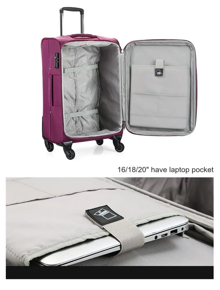 China Suppliers Big Volume Student Polyester Travel Trolley Bag Mecanum Wheels Boarding Luggage