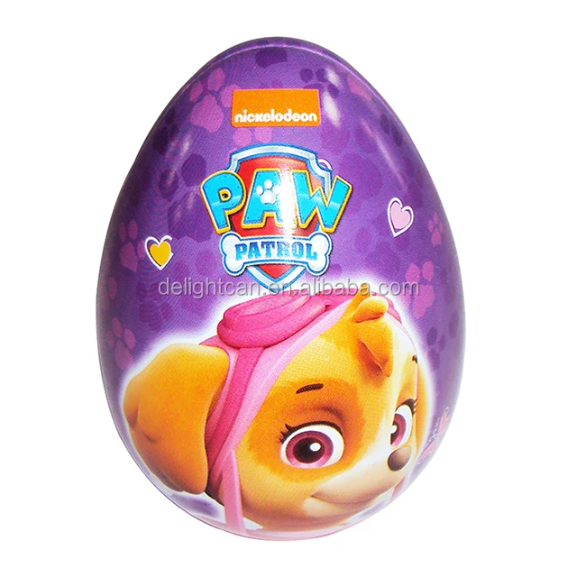 Empty tin box for packing candy with egg shaped for Easter
