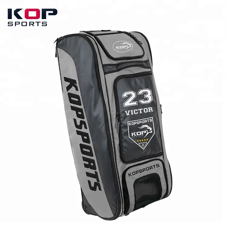 2021 KOP SPORTS Custom Waterproof  Scarlet Red Largest Wheeled Baseball  Bag With Shelves System