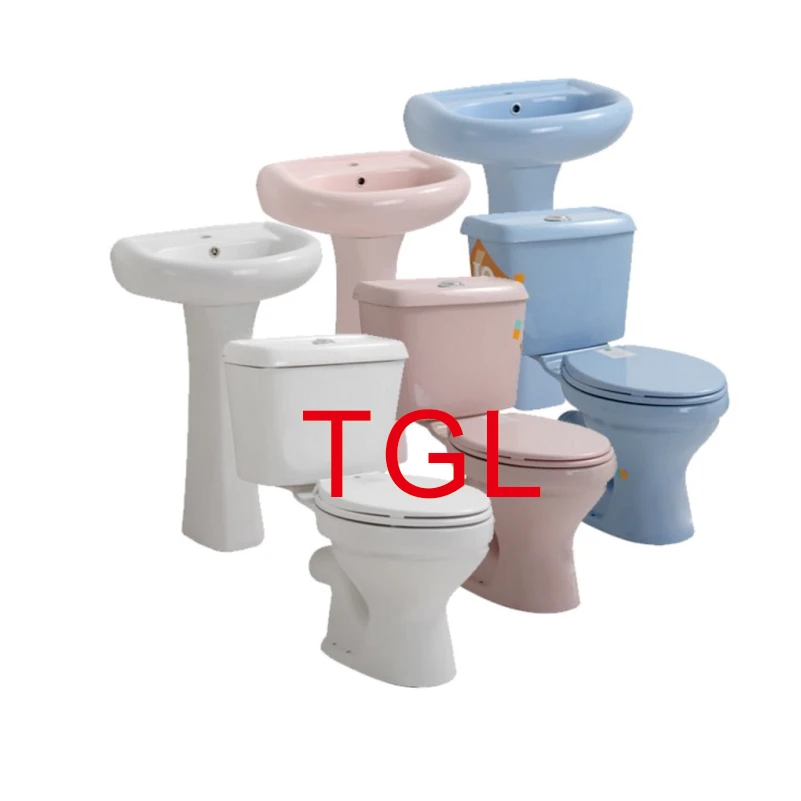 Africa style two piece twyford toilet and sink blue color wc toilet
