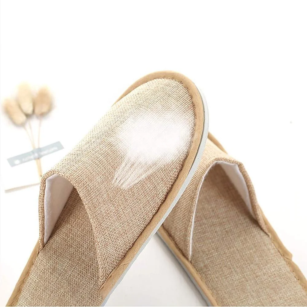 Одноразовые биоразлагаемые экологически чистые тапочки из хлопка и льна коричневого цвета с закрытым носком для спа-отелей