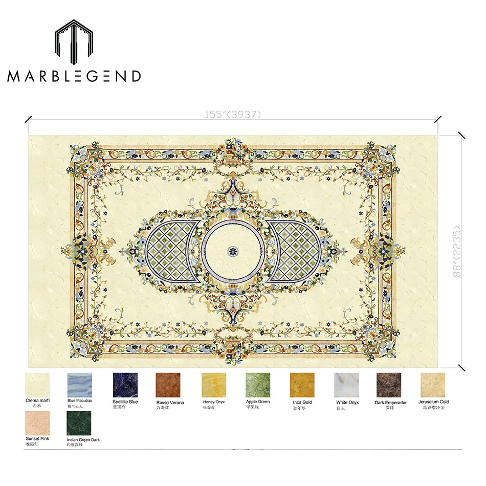 
Romania Le Chateau Palace waterjet tile lobby marble flooring medallion design 