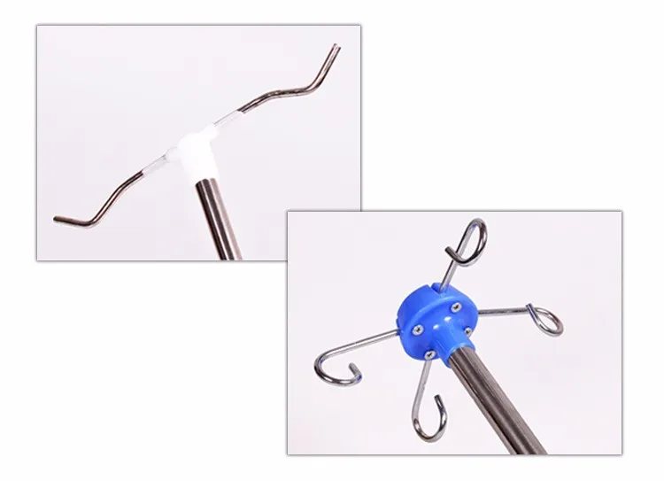 
Hospital furniture 4 hooks stainless steel infushion iv pole stand with five round base wheels 