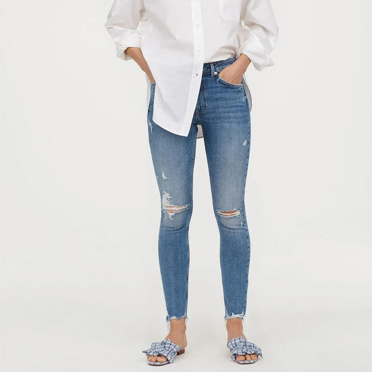 New Fashion Women Ripped Jean Pants Plus Size Stretch Skinny High Waist  Women Blue Pencil Casual Slim Denim Jeans