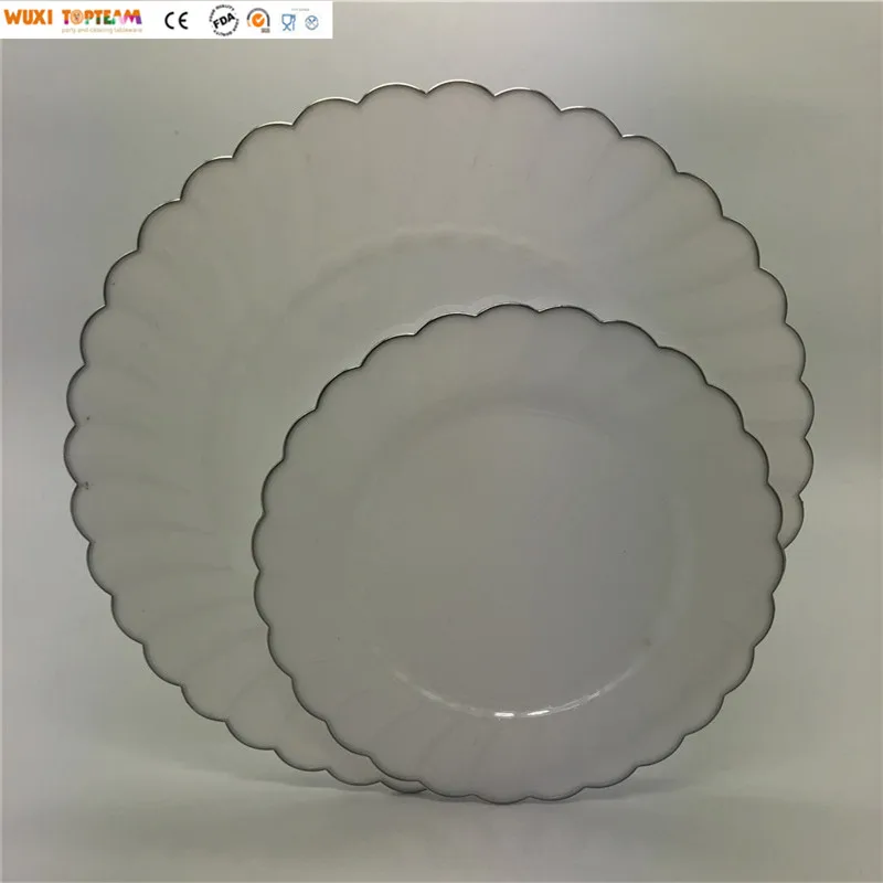 10 'одноразовая пластиковая пластина с серебряным ободком для свадьбы