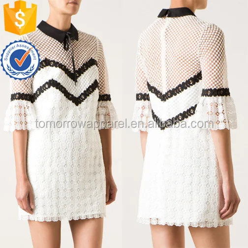 
Graceful Lace White And Black Three Quarter Length Sleeve Mini Dress Manufacture Wholesale Fashion Women Apparel (TA0011D) 