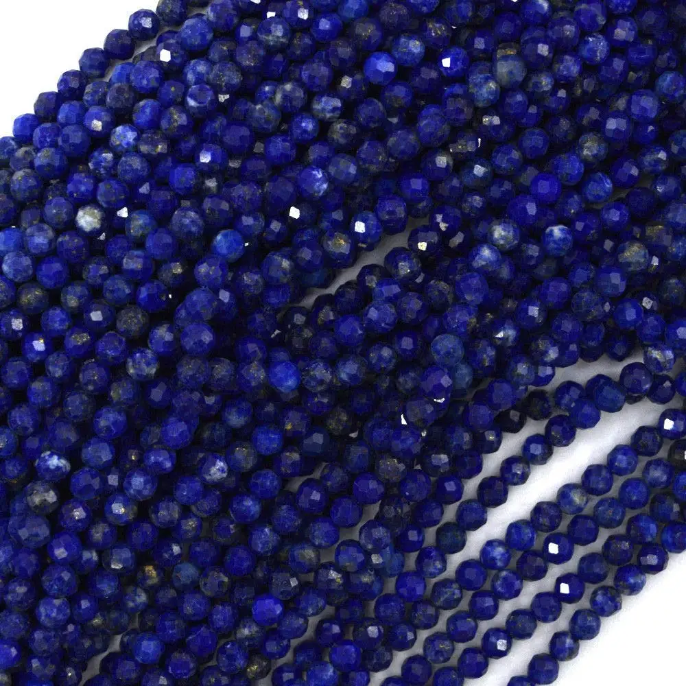 2mm 3mm 4mm Natural Grade 3A Round Brilliant Cut Shiny Lapis Lazuli Beads Natural Lapis Lazuli Faceted Loose Beads
