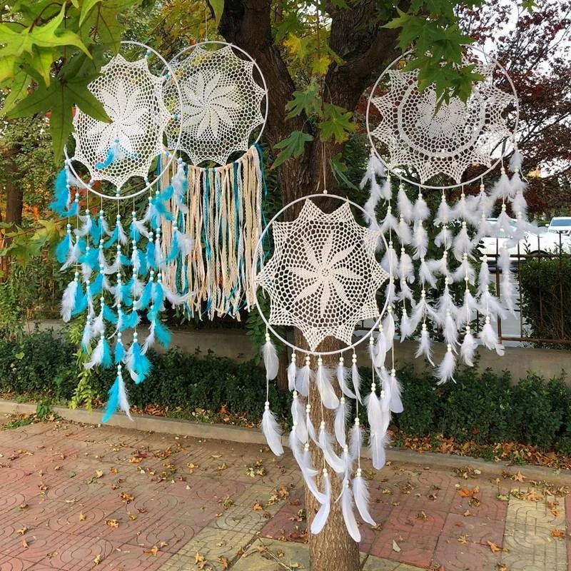 
 Модный большой 40 см Белый Ловец снов с кружевом для настенного украшения дома  
