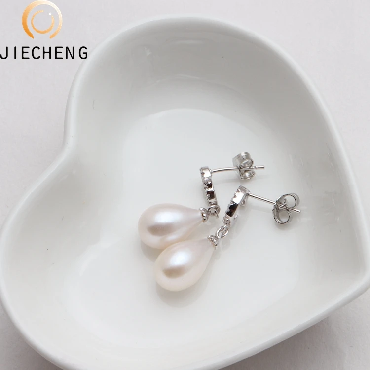 Fashion designs 10mm pearl earring zircon freshwater pearl dangle drop stud earrings for women