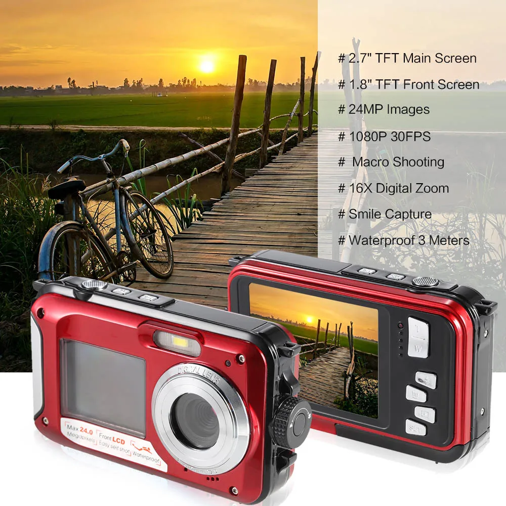 Winait Max 48MP 2.7k Waterproof Digital Video Camera with Dual Display and 16x Digital Zoom