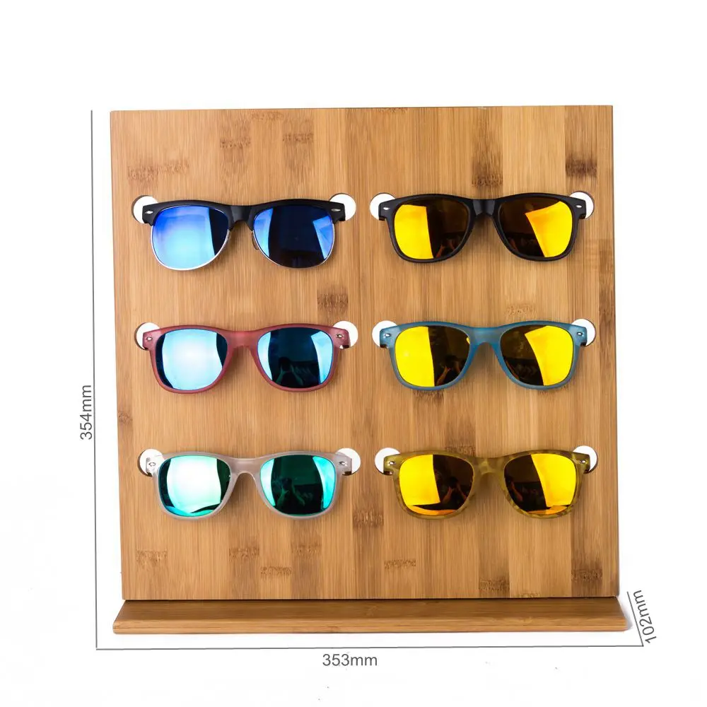 fashion Natural Bamboo material sunglasses display stand for five sunglasses