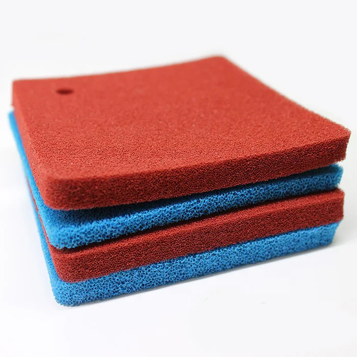Red blue open celled silicone sponge rubber