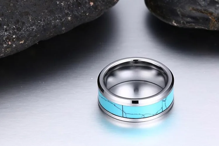 Модные вольфрамовые обручальные кольца, бирюзовые вольфрамовые кольца с инкрустацией, ювелирные изделия