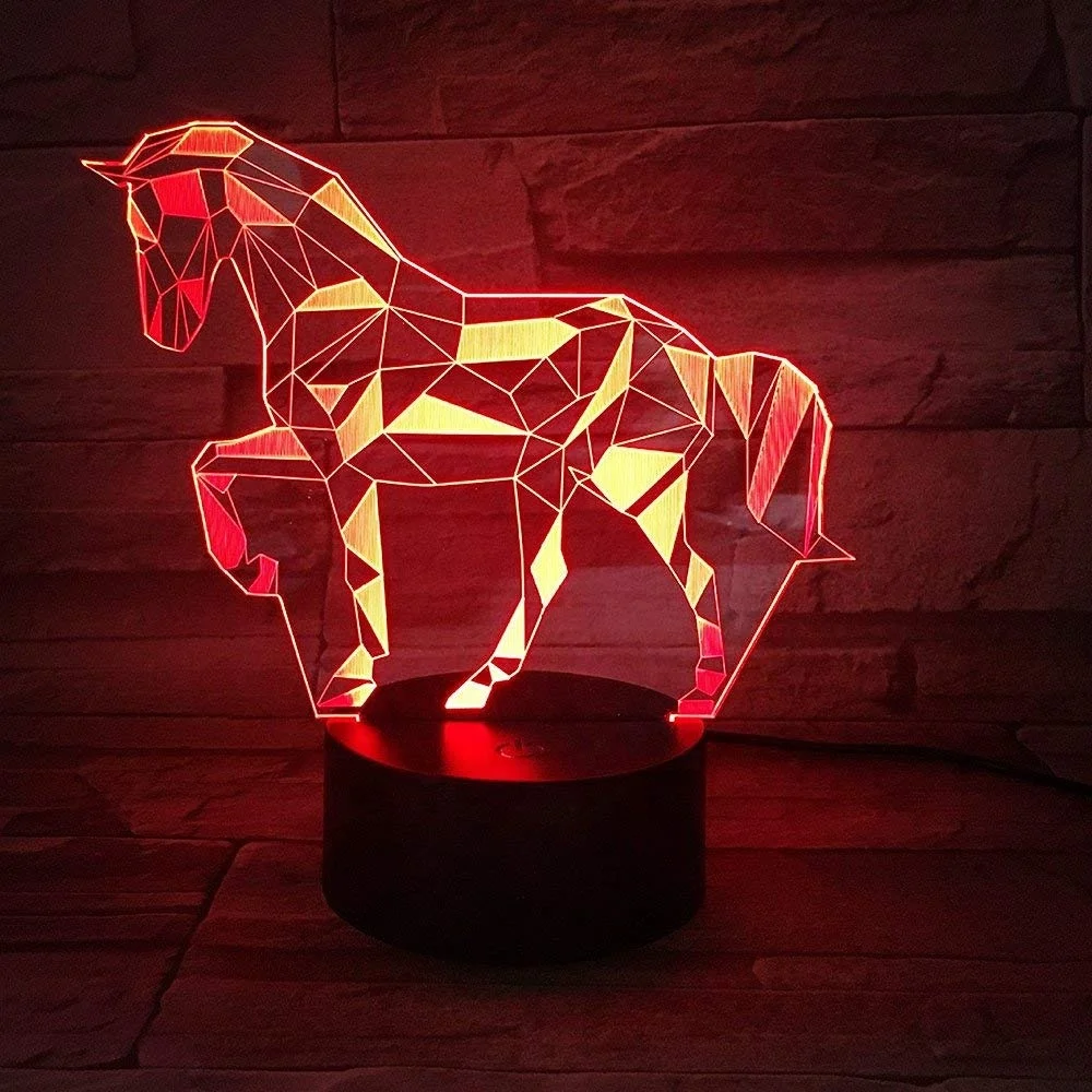3D Optical Illusion Smart Touchable 7 Color Change Horse Design LED Night Light for Kids Room Decoration