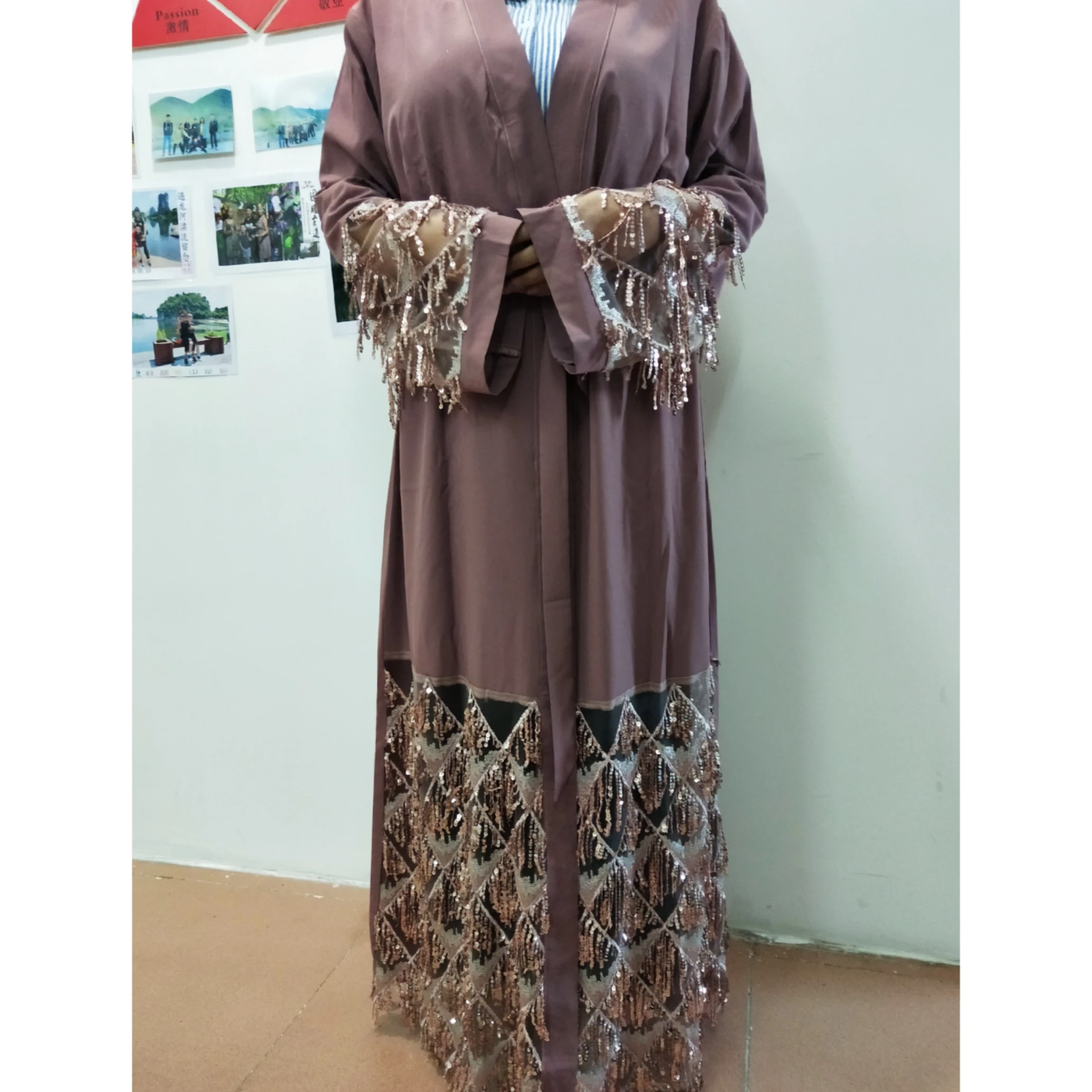 1662# Fashion Muslim Abaya in Dubai Nida with Sequin Islamic Clothing For Women Jilbab Djellaba Robe Musulmane Turkish Baju