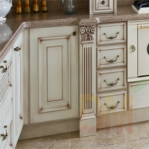 Glazed white classical style wooden chinese kitchen cabinet4