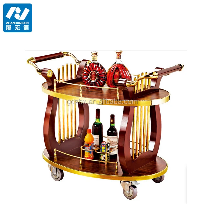 Hotel Golden beverage Serving Cart Wine Rolling Trolley
