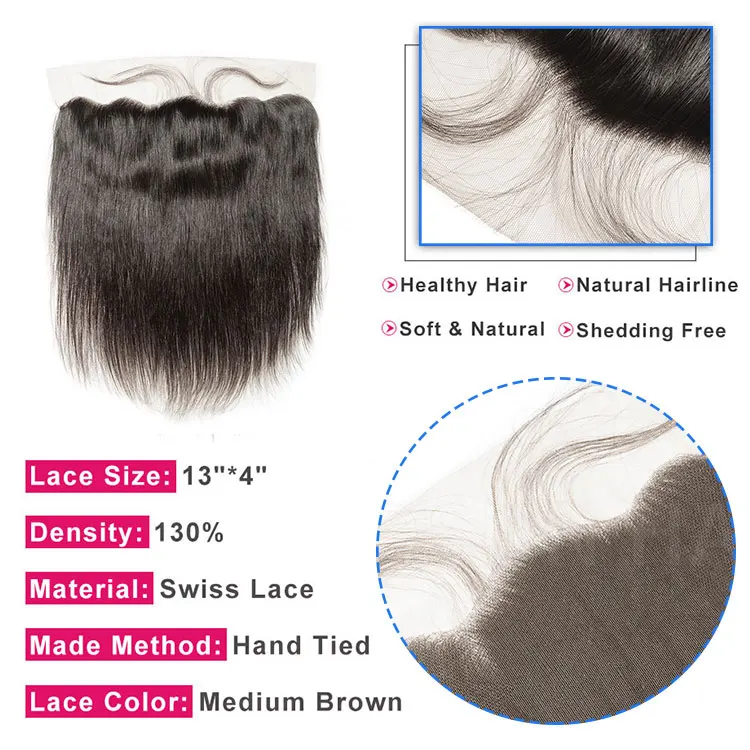 AOSUN Brazilian Straight Wave 13x4 Swiss Lace Frontal Natural Color 8-20 Inch Human Hair Lace Frontal