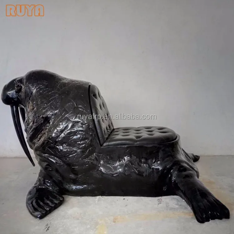 Fibreglass modern designer furniture advertising media photography props walrus chair black leather