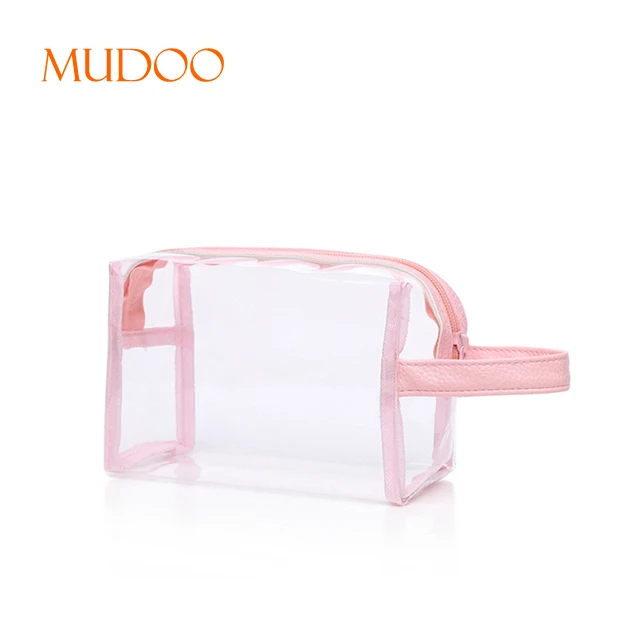 Transparent PVC Waterproof Clear Pink Makeup Bag with Handle