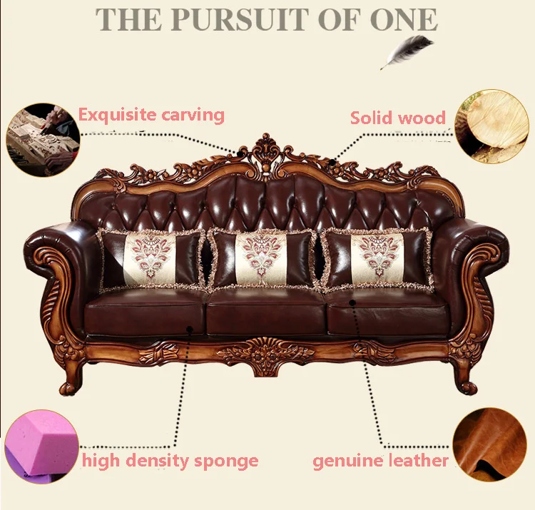 French Louis Style Classic Design Button back bench Upholsteried 7 seater Wooden sofa Sofa & Loveseat Luxury Living Room Set
