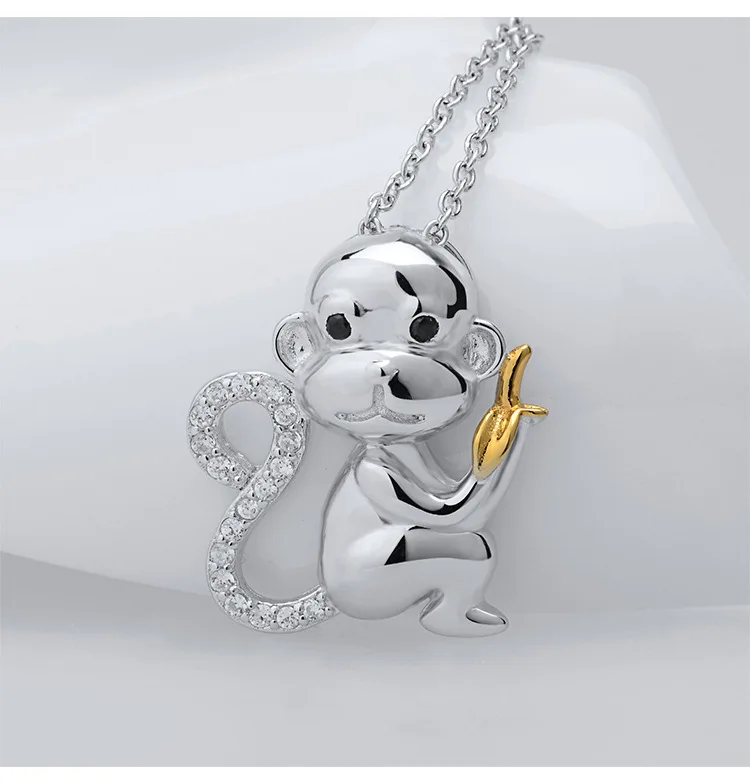 Daochong Custom Cute animal pendant monkey and banana real silver 925 necklace