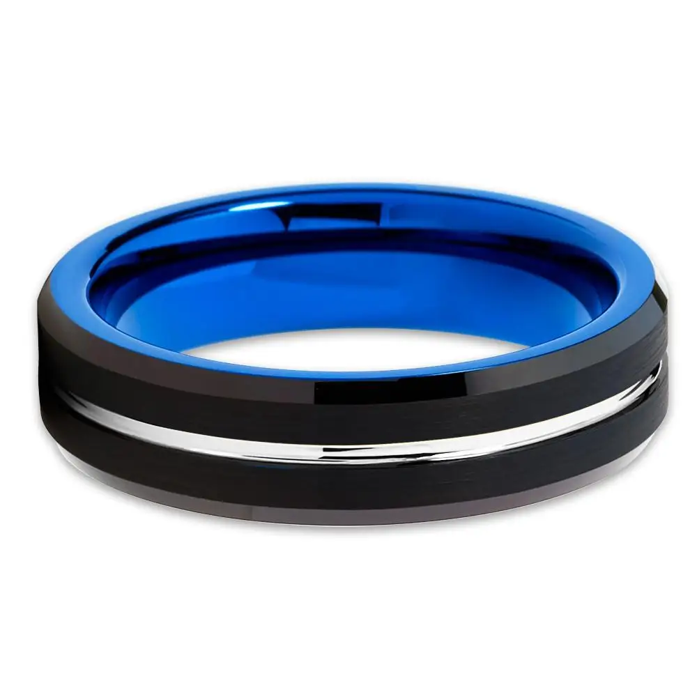 
Factory wholesales blue inlay dome tungsten ring 