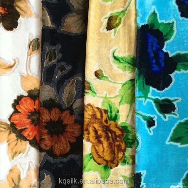 
Popular Floral printed Burnout Fabric/Silk Velvet/Burnout Silk Rayon Velvet Fabric 