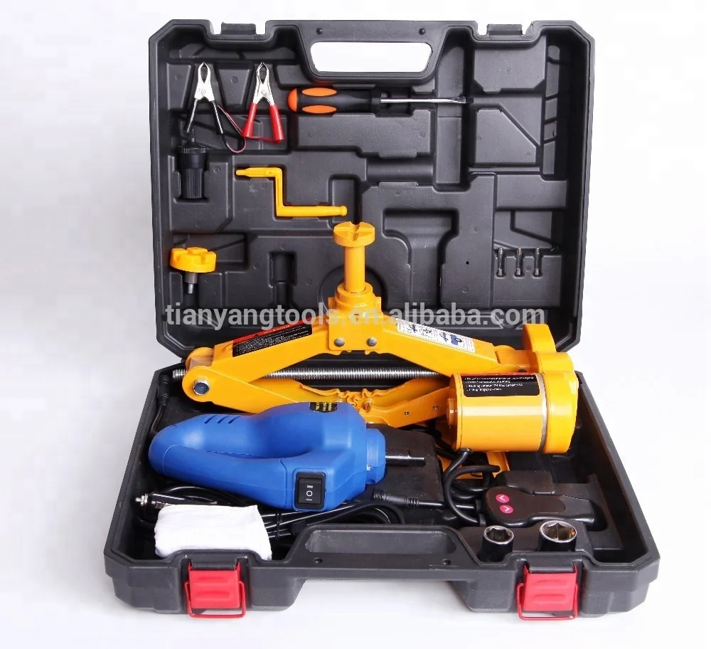 
Hot Sale CE ISO Chinese Supplier Durable Portable 2T Electric Screw Scissor Car Jack and Impact Wrench DC12V for Quick Repair 